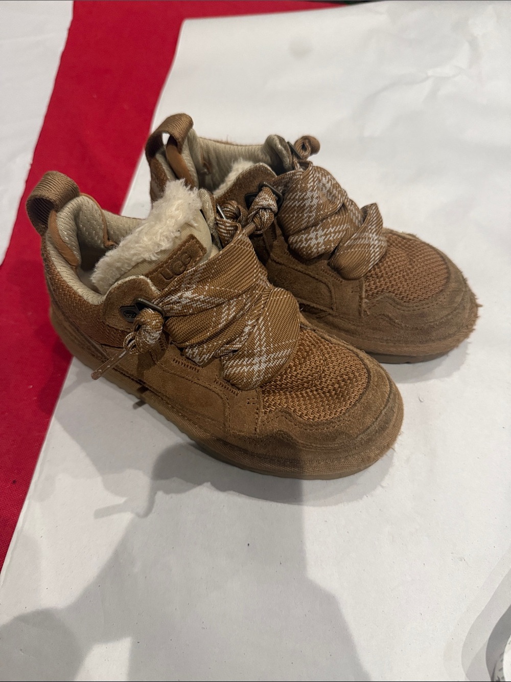 UGG Kids Tan Suede & Knit Lace-Up Boots
